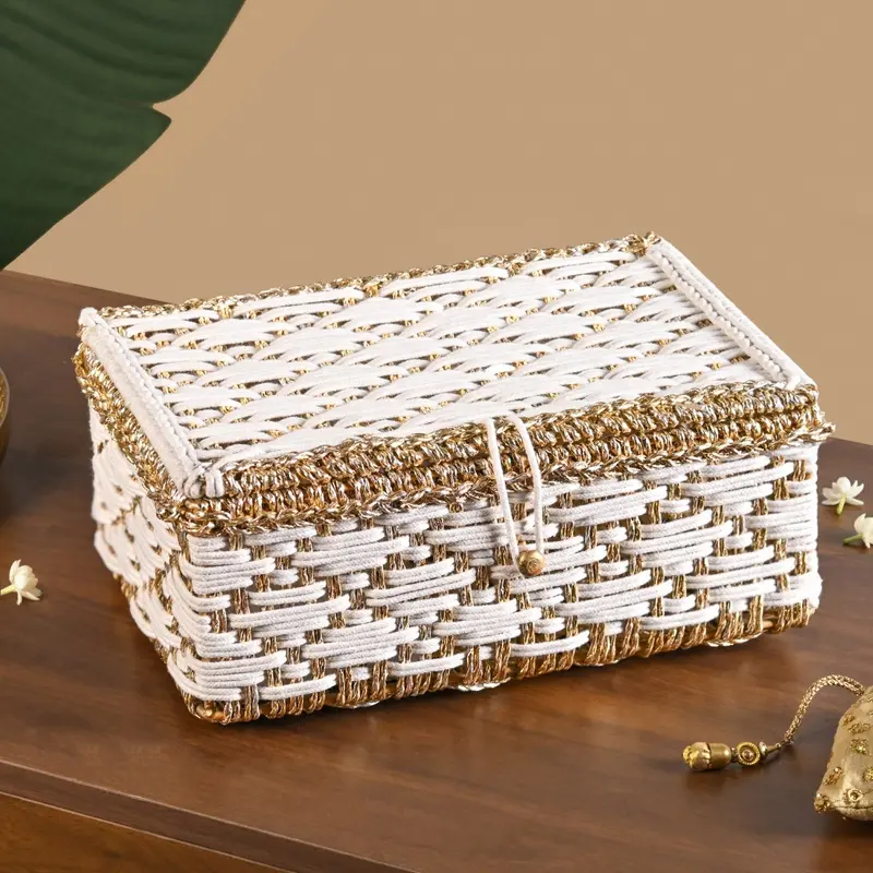 Elegant Handwoven Wicker Basket – Pure White Finish 1