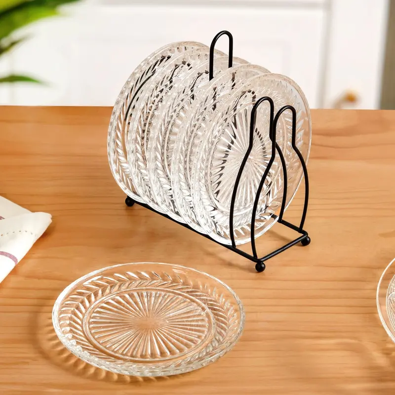 Embossed Dessert Plate Set – 6 Pieces With Display Stand, 14Cm Diameter 1