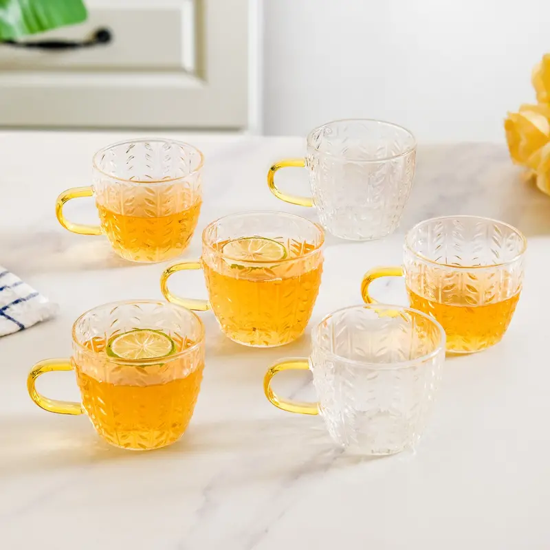 Embossed Leaf Tea Set – 6 Ceramic Cups (110 Ml Each) 1