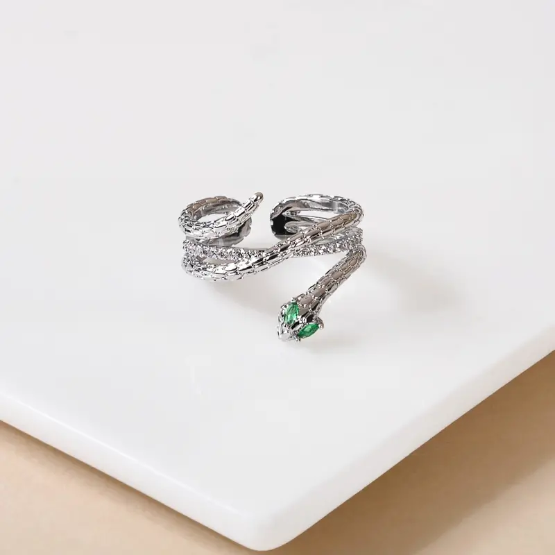 Emerald-Eyed Serpent Silver Ring 1