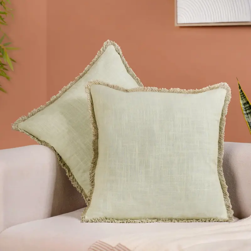 Emerald Green Fringed Cotton Cushion Covers – Set Of Two 1