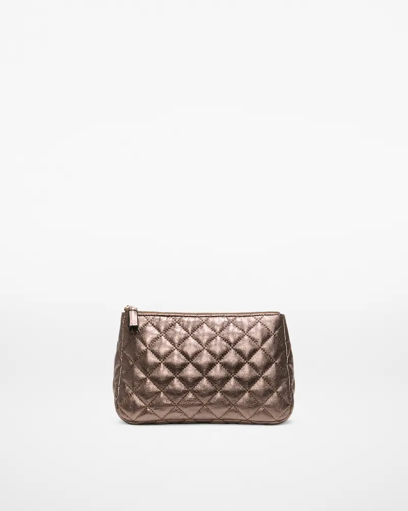 Espresso Metallic Leather Medium Luna Cosmetic Organizer 1