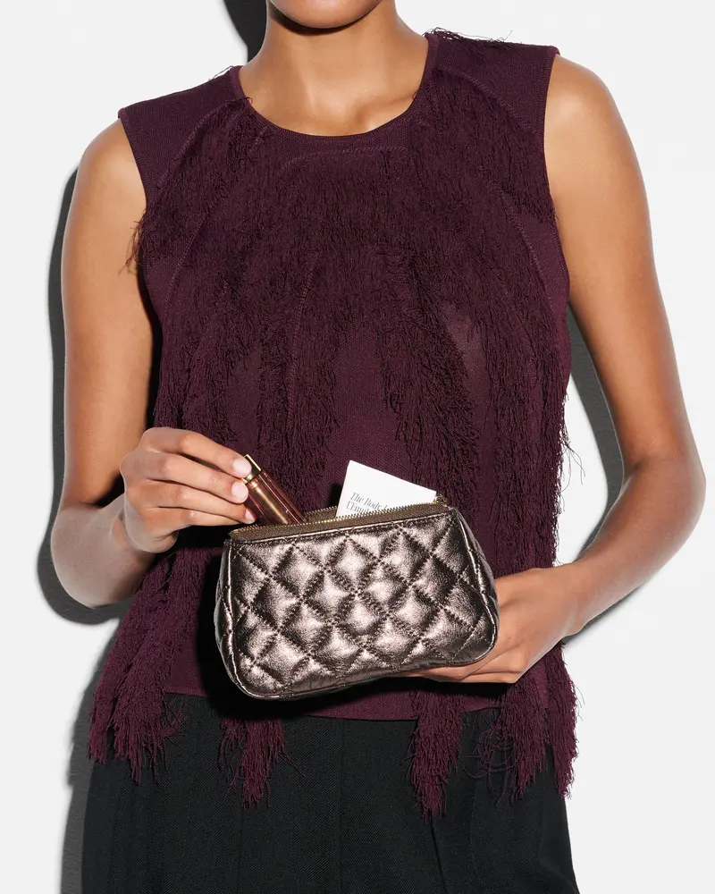 Espresso Metallic Leather Small Luna Cosmetic Pouch 2