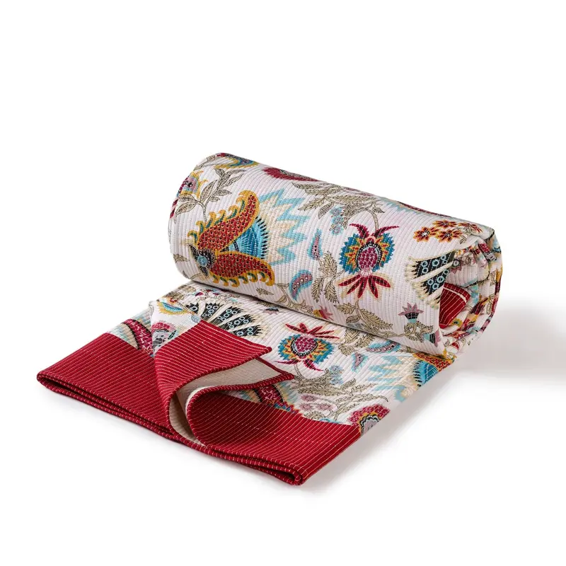 Ethnic Bloom Quilted Cotton Bedcover – 250 X 230 Cm, Handcrafted Pattern 1