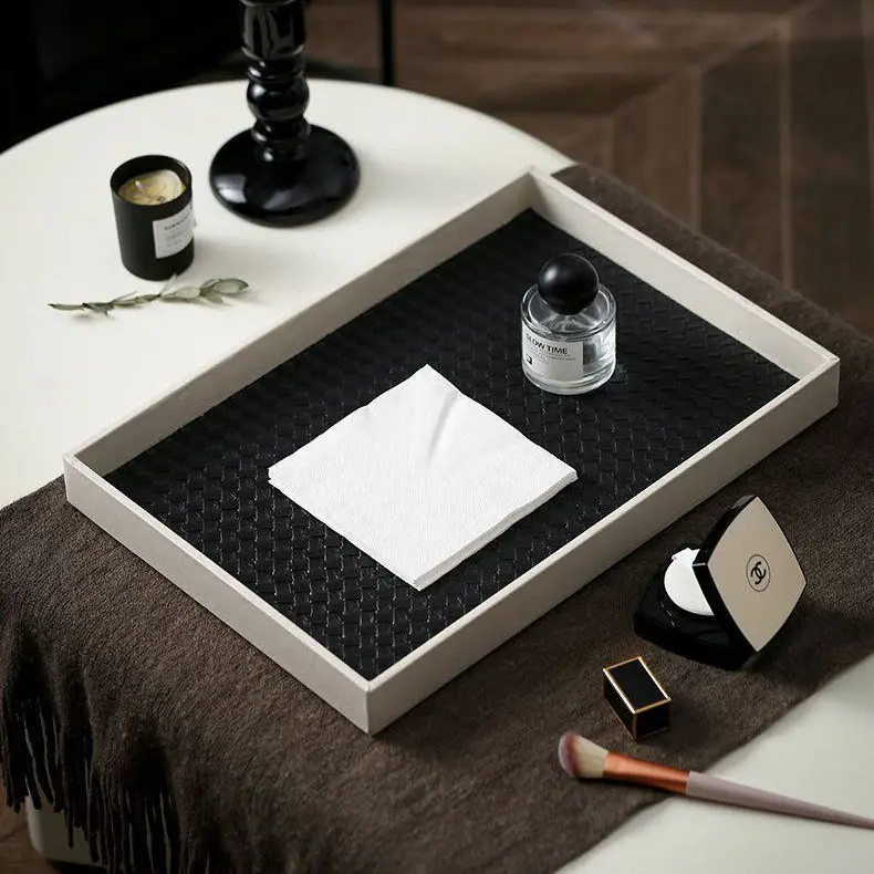 Faux Leather-Bottom Minimalist Organizer Tray (Black & White) 1