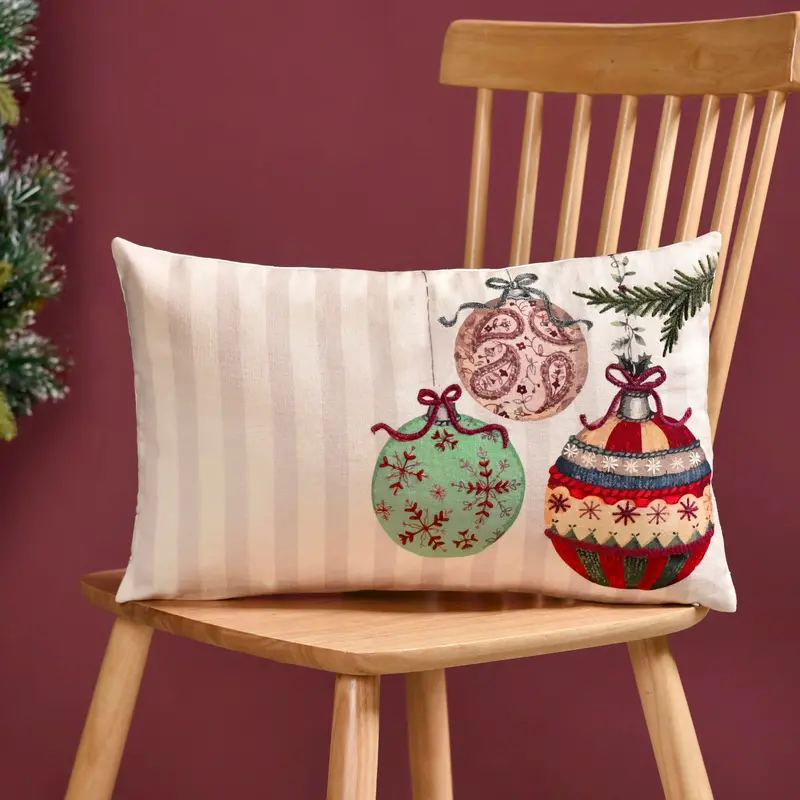 Festive Christmas Ornament Embroidered Cushion Cover – 50X30 Cm 1