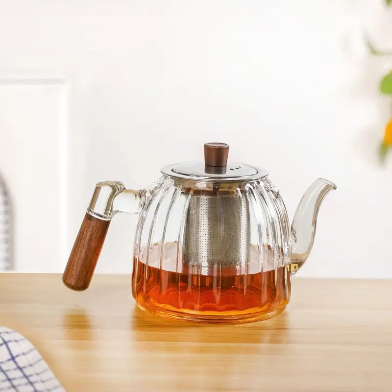 Flame-Resistant Ribbed Borosilicate Glass Kettle With Built-In Strainer – 800Ml 1