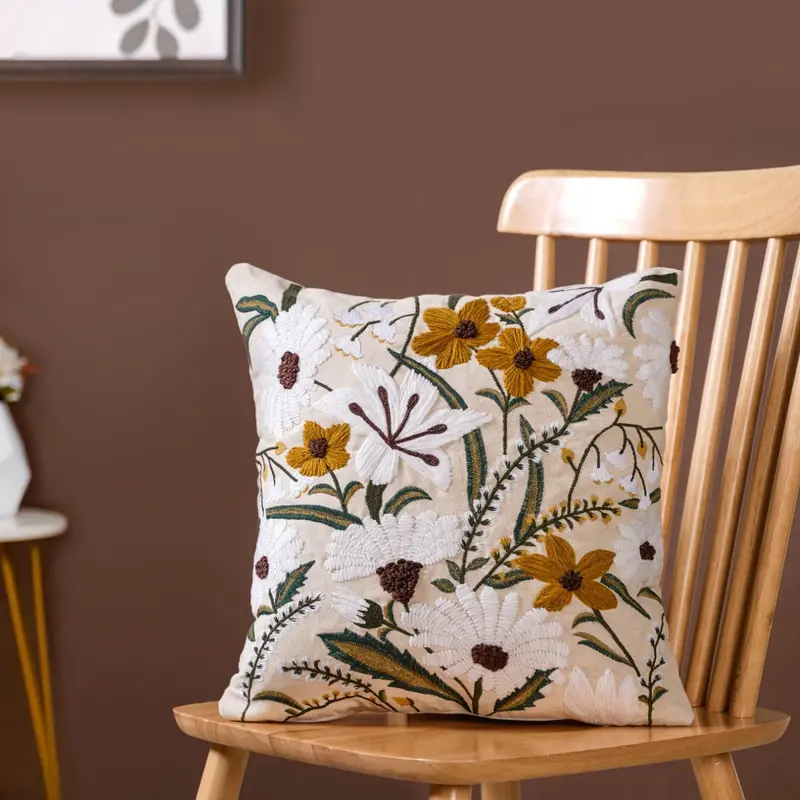Floral Harmony Canvas Cushion Cover – 40X40Cm 1
