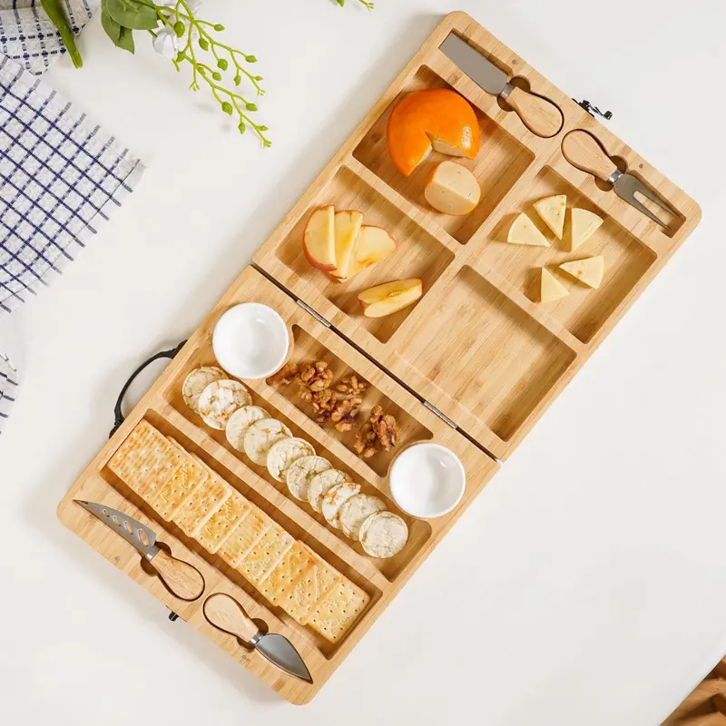Foldable Charcuterie Board Set – 22-Inch With Bowls & Cheese Knives 1