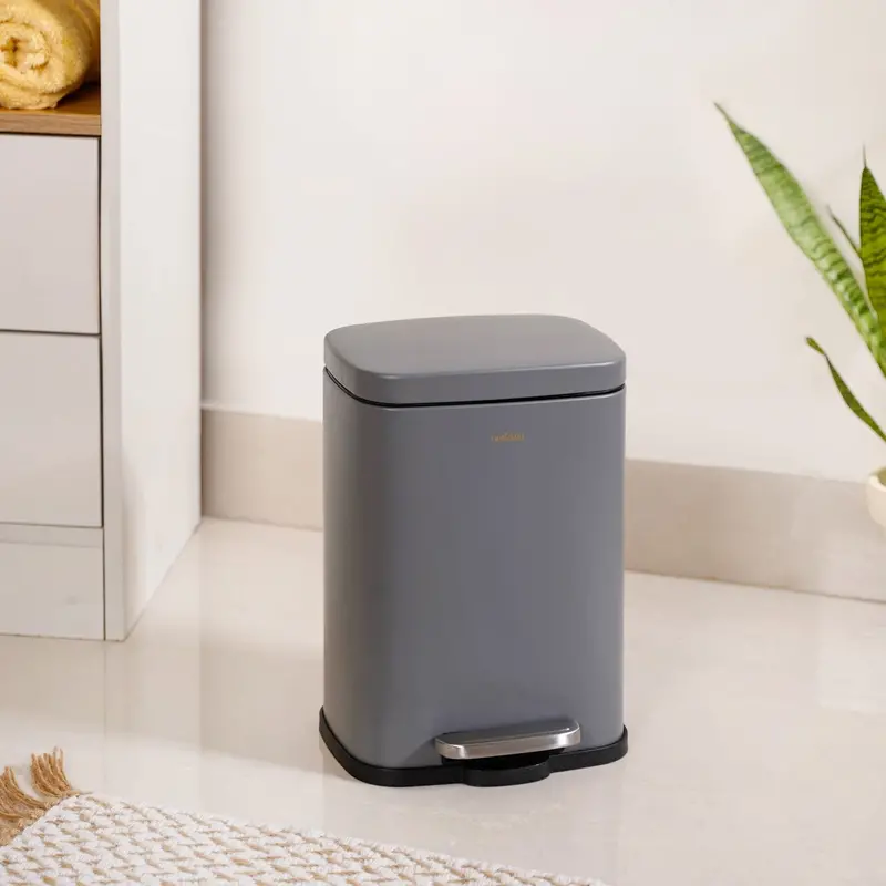 Foot-Operated Metal Waste Bin – 5L Sleek Grey Design 1
