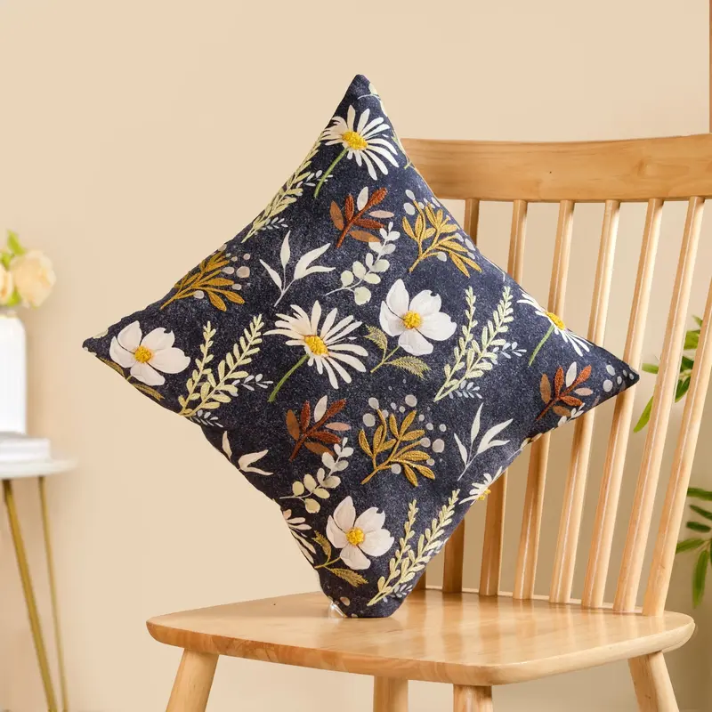 Garden-Inspired Embroidered Cotton Cushion Cover – 40X40 Cm 1