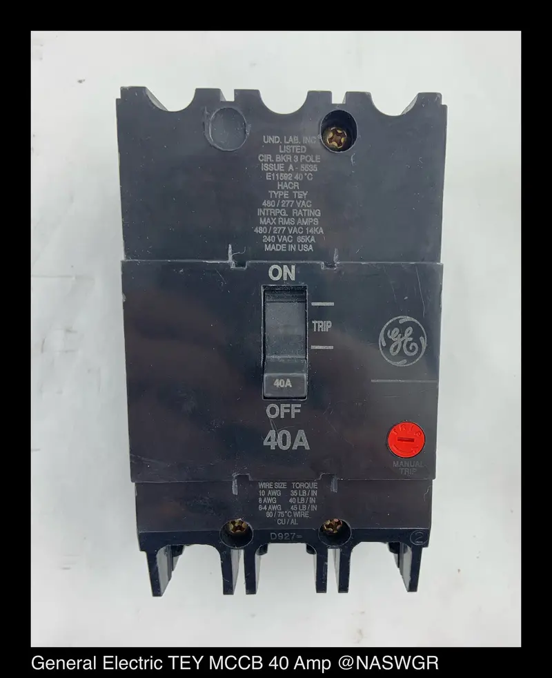 Ge Tey340 Molded Case Circuit Breaker – 40A, Bolt-On Terminal Style 1
