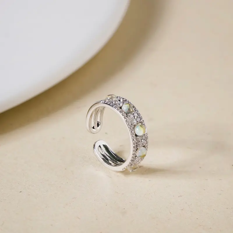 Gemstone-Embellished Silver Thumb Ring 1