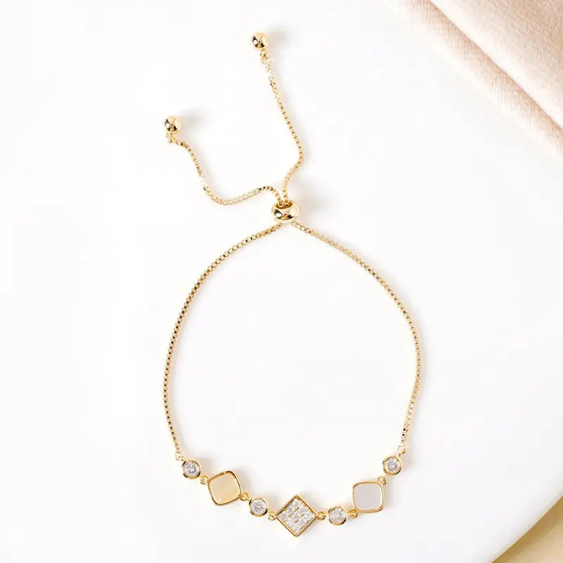 Geometric Moonstone Gold Chain Bracelet 1