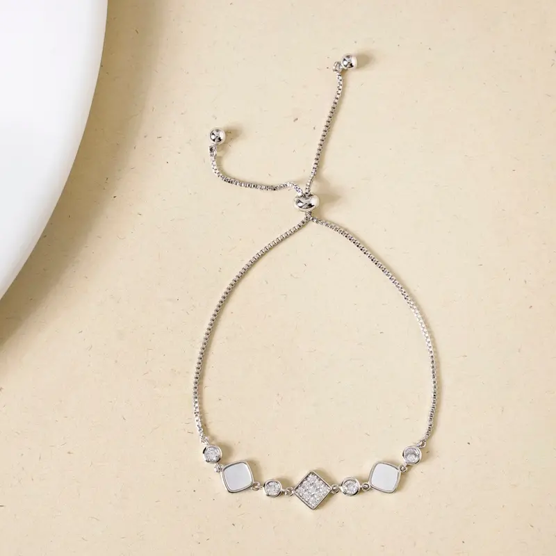 Geometric Moonstone Silver Chain Bracelet 1