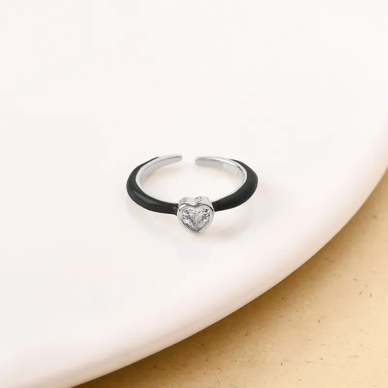 Geometric Silver Ring With Matte Black Inlays 1