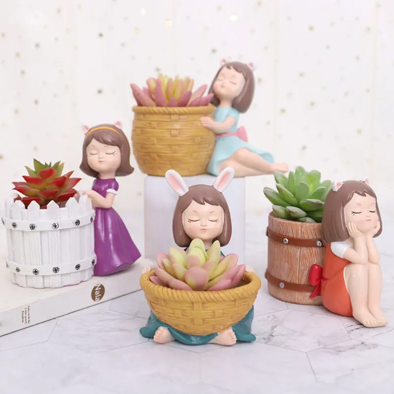 Girl-With-Basket Ceramic Planter – Whimsical Home Accent 1