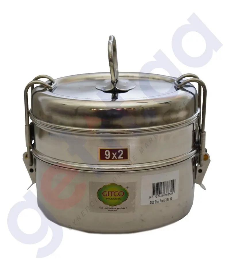 Gitco Stainless Steel Picnic Tiffin – 9×2 Compartment Design 1