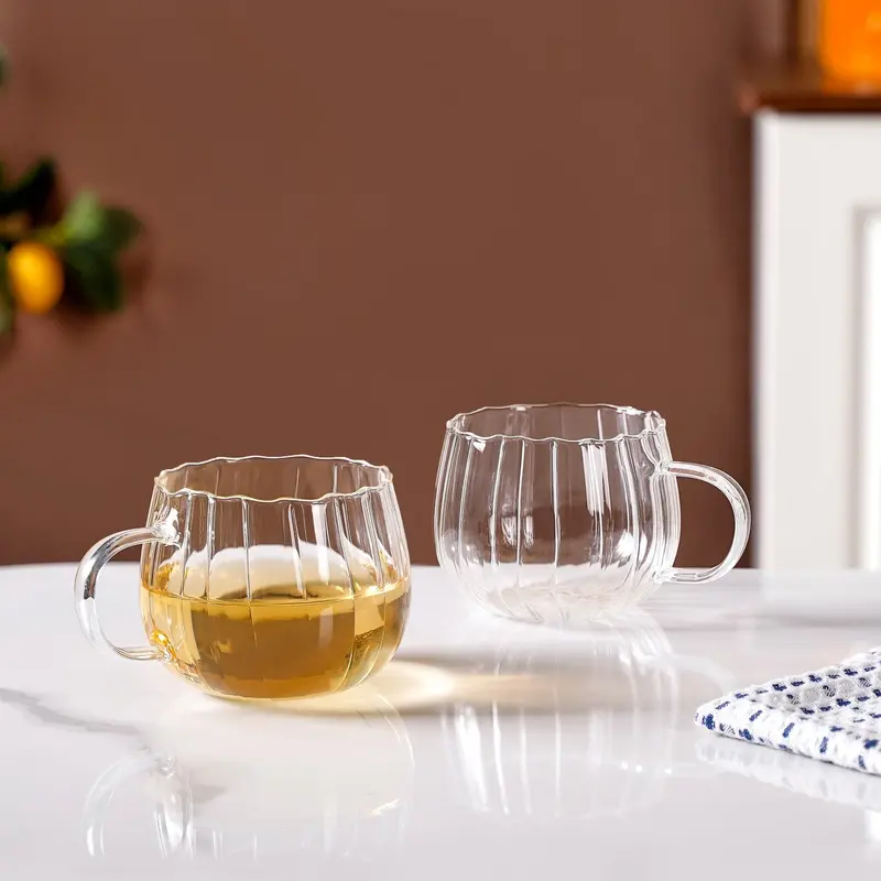 Glass Pumpkin Mugs – 2-Pack 400Ml Clear Stemless Tea Or Latte Cups 1