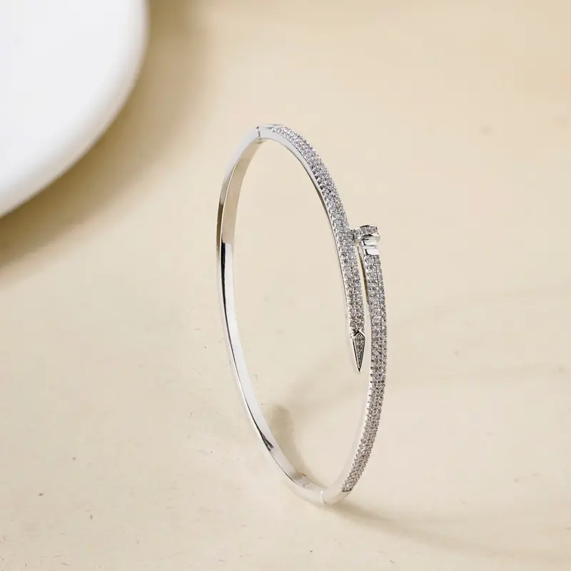 Glittery Silver Nail Bracelet – Edgy Metallic Accent 1
