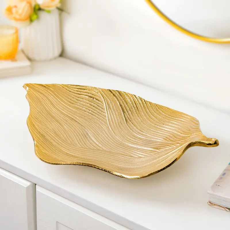 Gold Leaf Accent Decorative Tray For Tablescape Styling 1