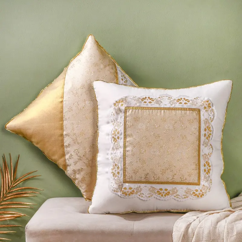 Gold Zari Floral Decorative Cushion Cover Set – 2-Piece 1
