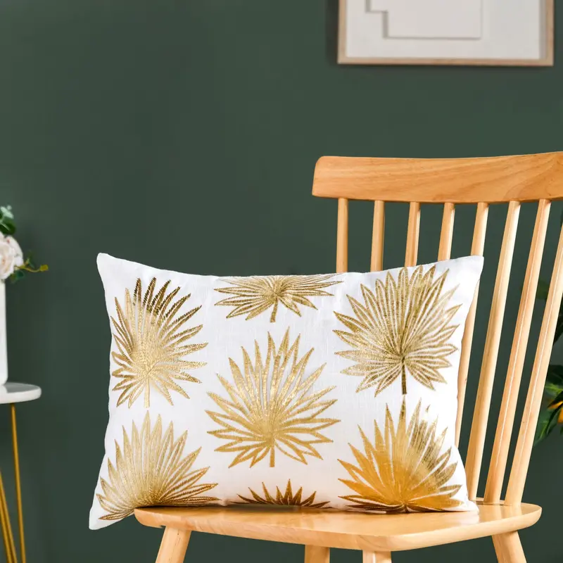 Golden Grace Embroidered Cushion Cover (50 × 36 Cm) 1