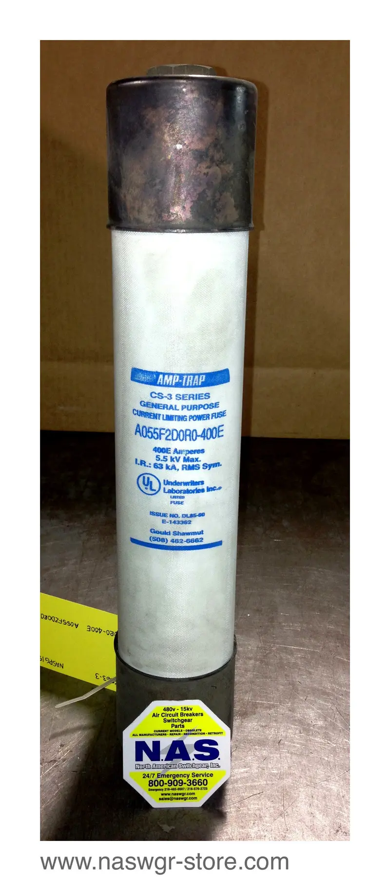 Gould Amp-Trap A055F2D0R0-400E Current-Limiting Power Fuse – 400E Amp, 5.5 Kv, 63 Ka Ir 1