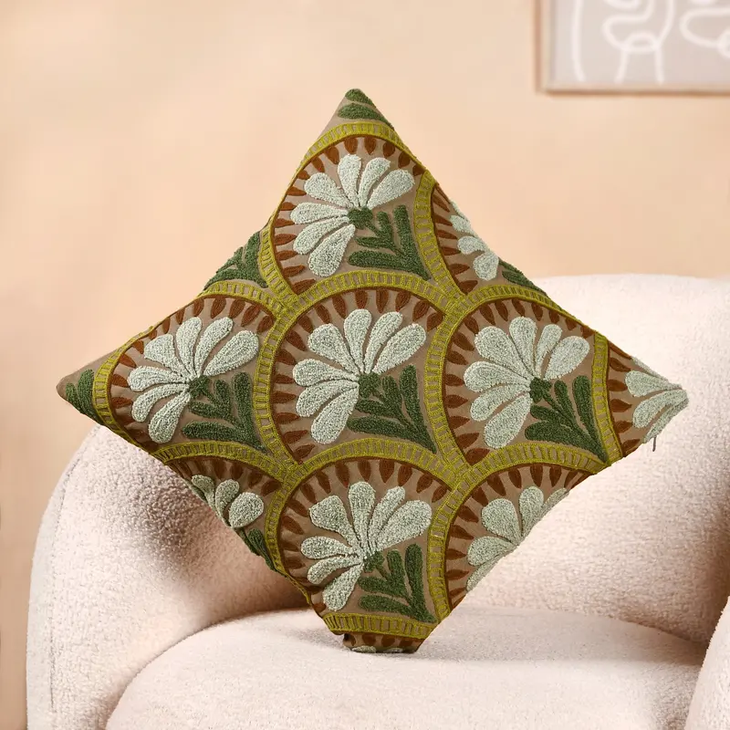 Green Floral Arch Embroidered Cushion Cover – 40X40Cm 1