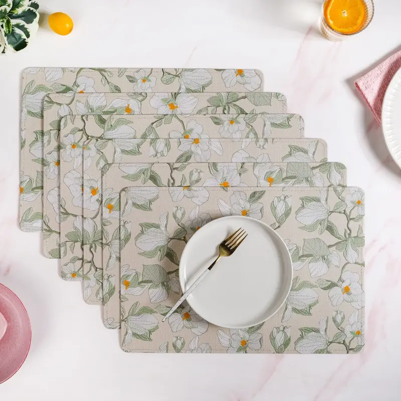 Green Poppy Print Rectangular Placemats – Set Of 6 1