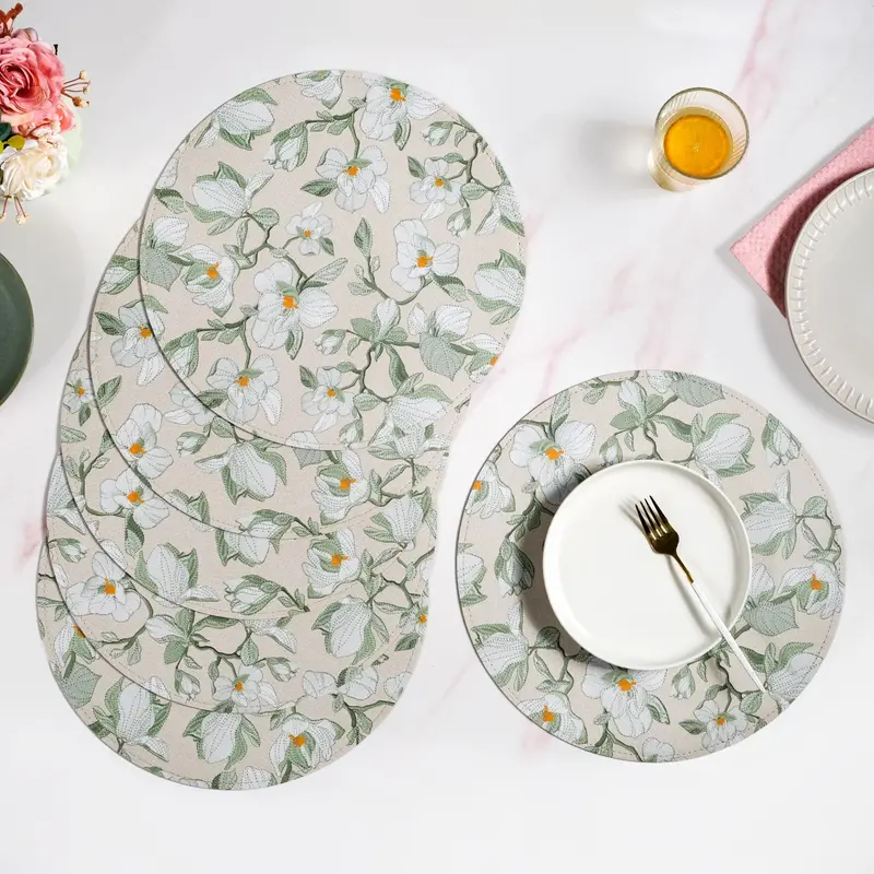 Green Poppy Print Round Placemats – Set Of 6 1