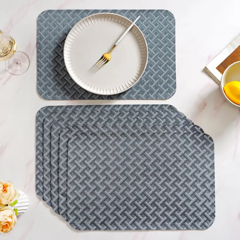 Grey-Blue Woven Texture Table Mat Set (6 Pcs) 1