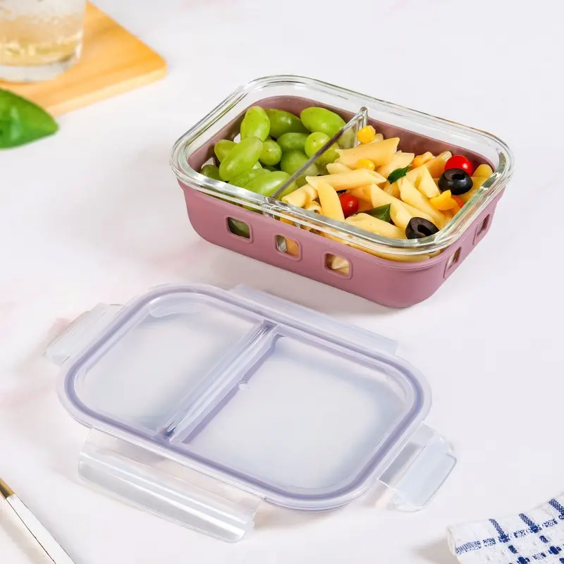 Gripso Portion-Control Food Container – 600Ml Mauve Two-Compartment Design 1