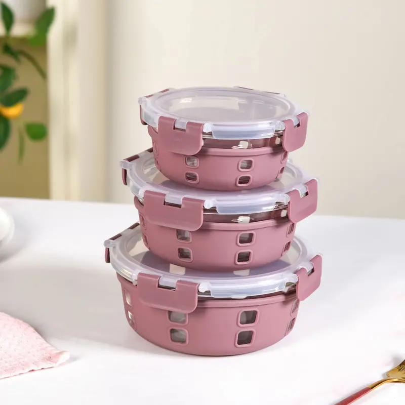 Gripso Silicone-Sleeve Food Storage Boxes – 3-Piece Mauve Set (400Ml–950Ml) 1