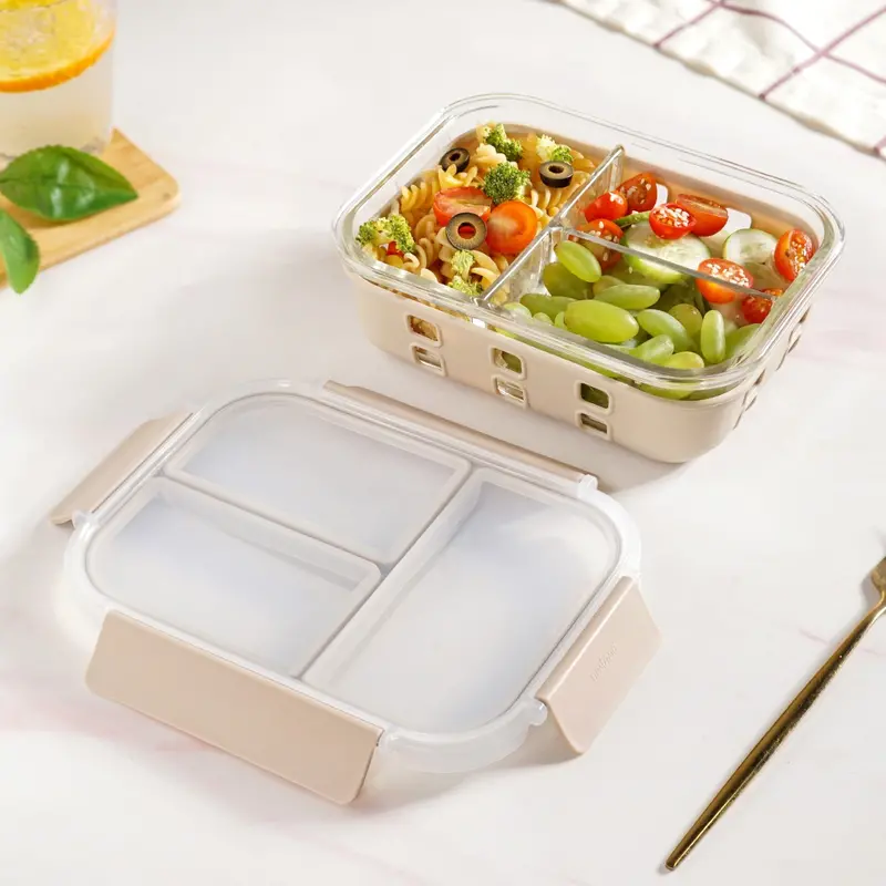Gripso Triple-Compartment Lunch Box – 1000Ml, Beige 1