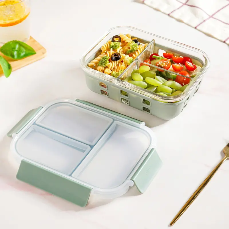 Gripso Triple-Compartment Lunch Box – 1000Ml, Sage Green 1