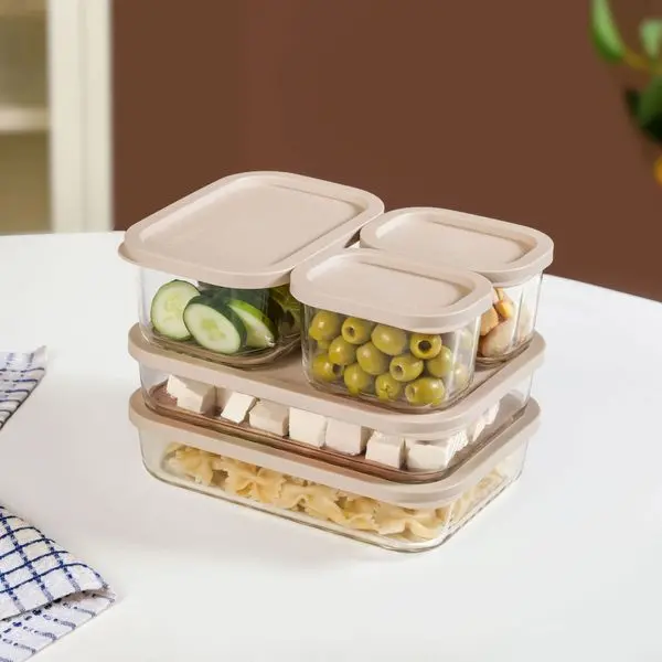 Groovo Airtight Food Storage Container Set – 5-Piece, Beige (310Ml, 750Ml, 1200Ml Sizes) 1
