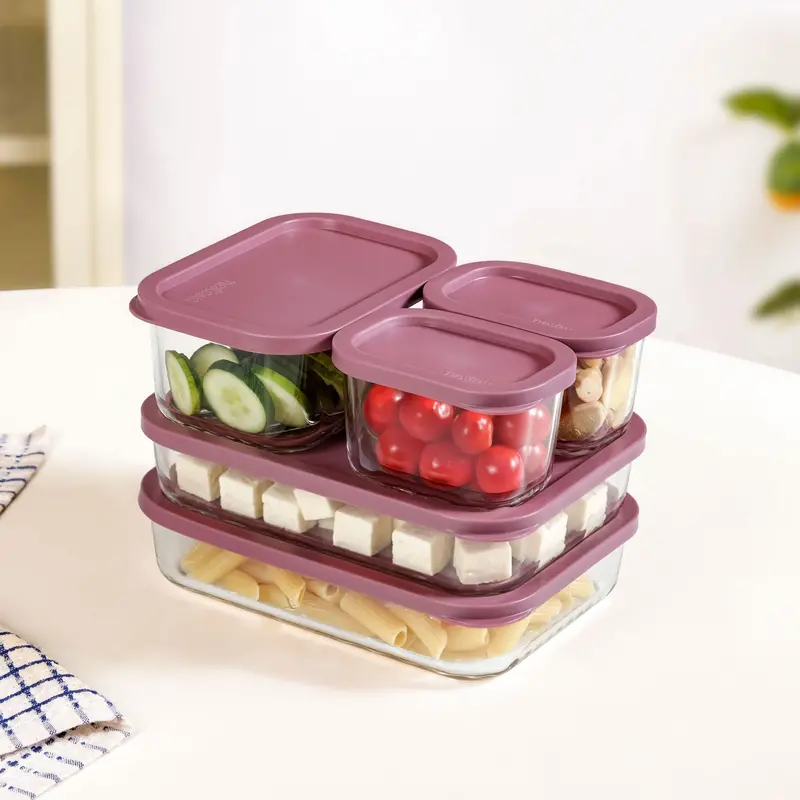 Groovo Airtight Food Storage Containers – 5-Piece Mauve Set (310Ml, 750Ml, 1200Ml) 1