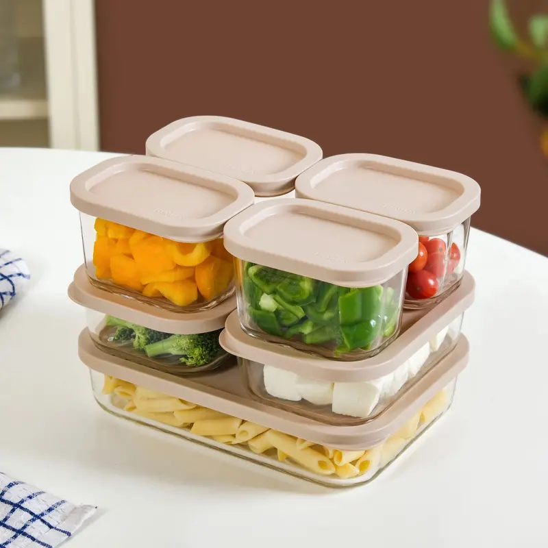 Groovo Borosilicate Food Container Set (7-Piece) – Beige 1