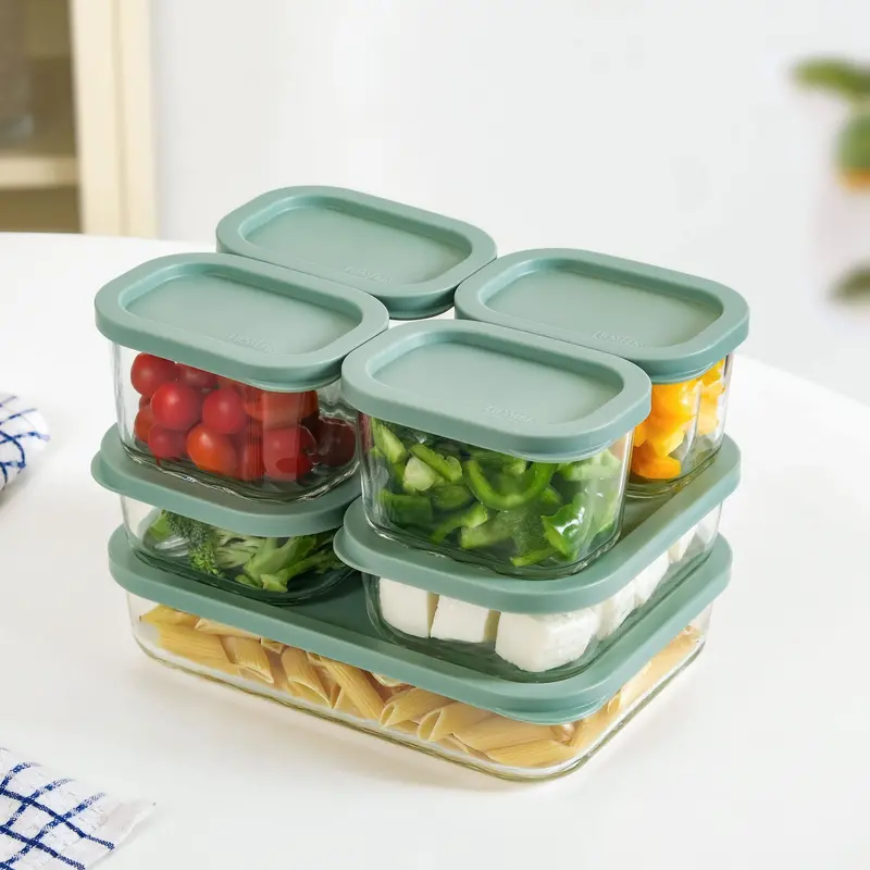 Groovo Borosilicate Food Container Set (7-Piece) – Emerald Green 1
