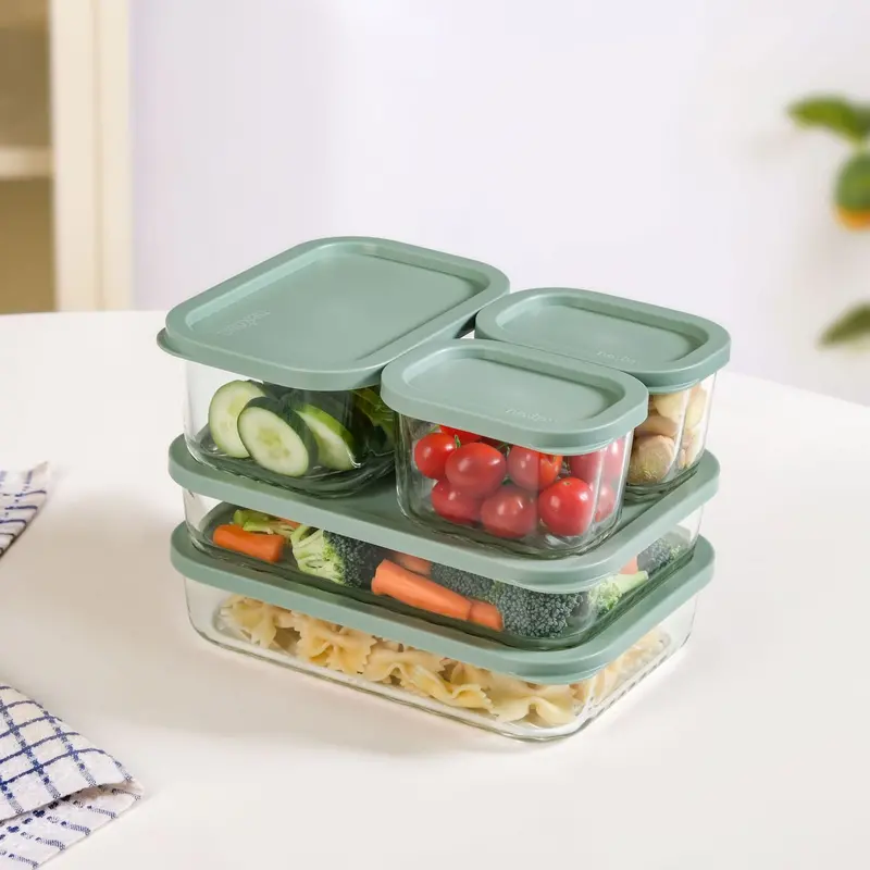 Groovo Stackable Food Storage Containers – 5-Piece Green Set (310Ml, 750Ml, 1200Ml) 1