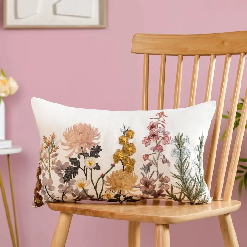 Hand-Embroidered Botanica Cotton Cushion Cover – 50X30 Cm 1