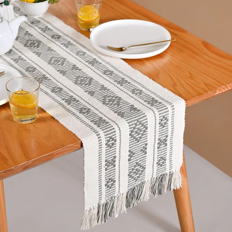 Hand-Fringed Cotton Table Runner – 180 × 33 Cm 1