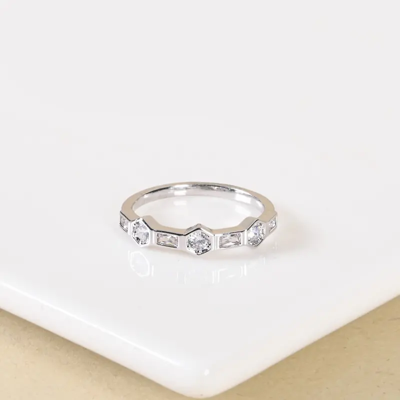 Hexagonal Cut Stone Silver Ring 1