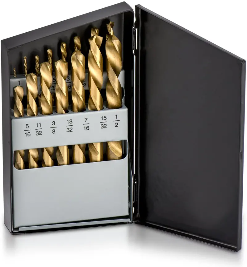 High-Performance Left-Hand Drill Bit Set — Titanium-Nitride-Coated Hss, 15-Piece Assortment 1