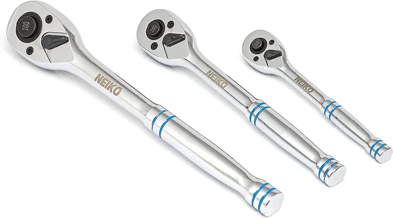 High-Tooth Count Ratchet Wrench Set — 3-Piece 100-Tooth Crv Kit For 1/4", 3/8", And 1/2" Drives 1