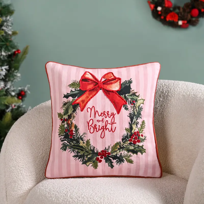 Holiday Wreath Embroidered Festive Cushion Cover – 40X40 Cm 1