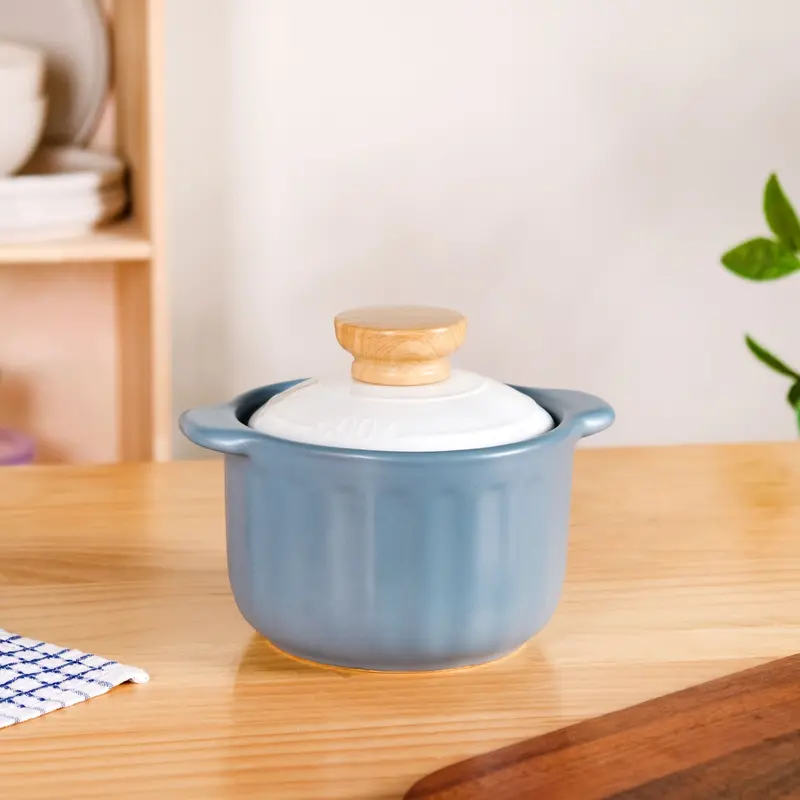 Homebrew Ceramic Cooking Pot – 1.5L Blue Glazed Sauce & Reduction Pan 1