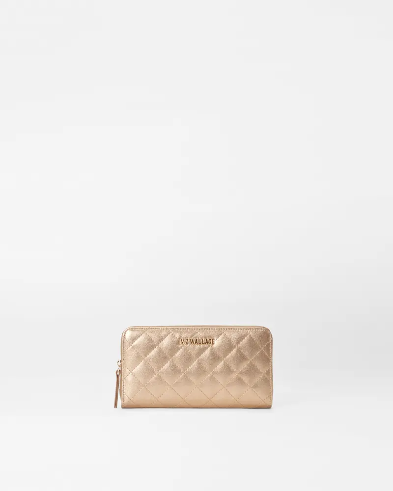 Honey Metallic Leather Round Zip Wallet 1