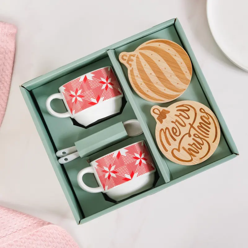 Hot Chocolate Gift Set – Insulated Mug, Spoon & Coaster Trio (6-Piece) 1